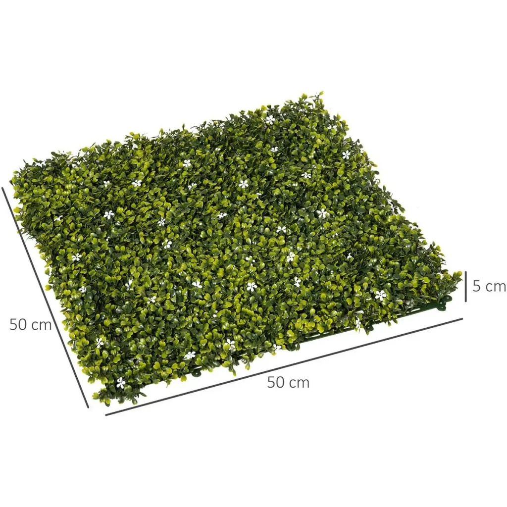 12 Stück künstliches Pflanzenwand Hecke 50x50 cm UV-Schutz Sichtschutz Mailänder Gras Design Heckenpflanze für Garten Ou