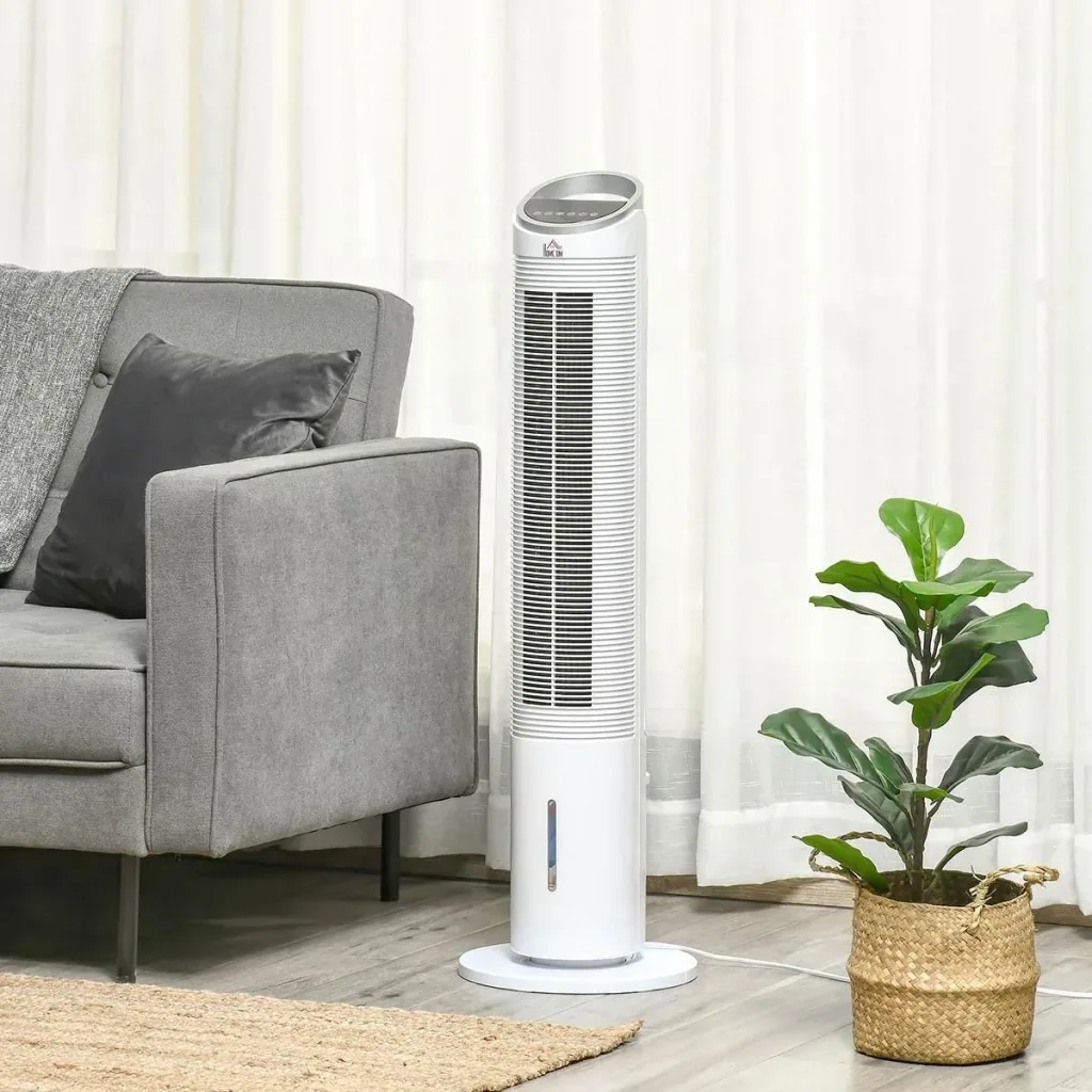 Luftkühler mit Wasserkühlung Fernbedienung Turmventilator Standventilator mit Luftbefeuchtung Klimagerät 8h Timer Nutzun