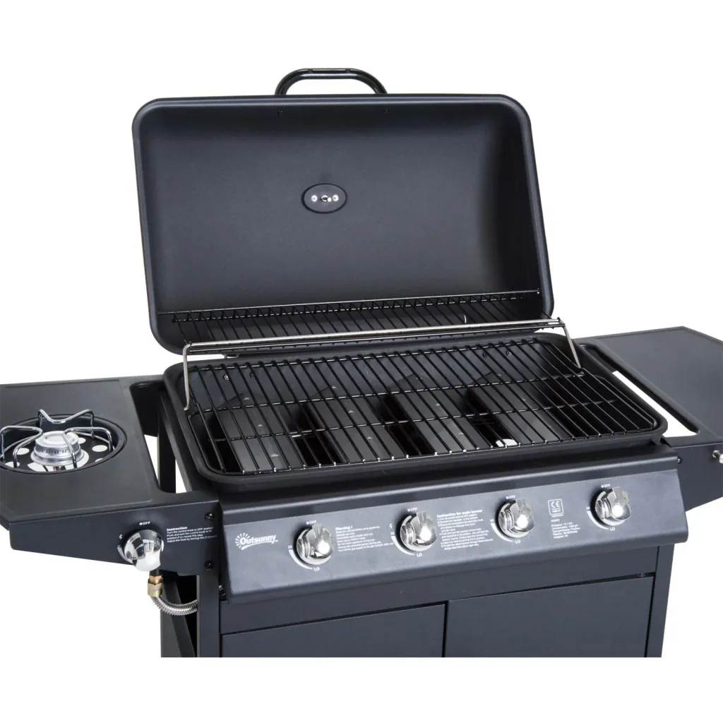 Gasgrill Grillwagen Außenküche Standgrill BBQ mit 4 x Brenner Thermometer Edelstahl 122 x 55 x 98 cm