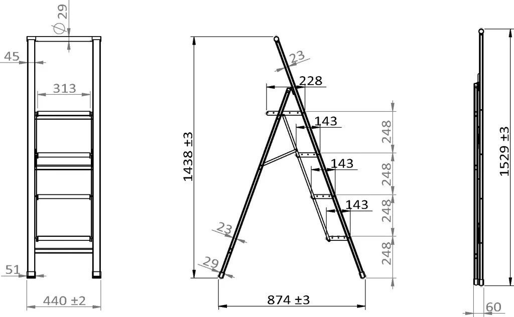 Alu-Design Klapptrittleiter 1-stufig Weiß, rutschfeste Haushaltsleiter, Sicherheits-Stehleiter
