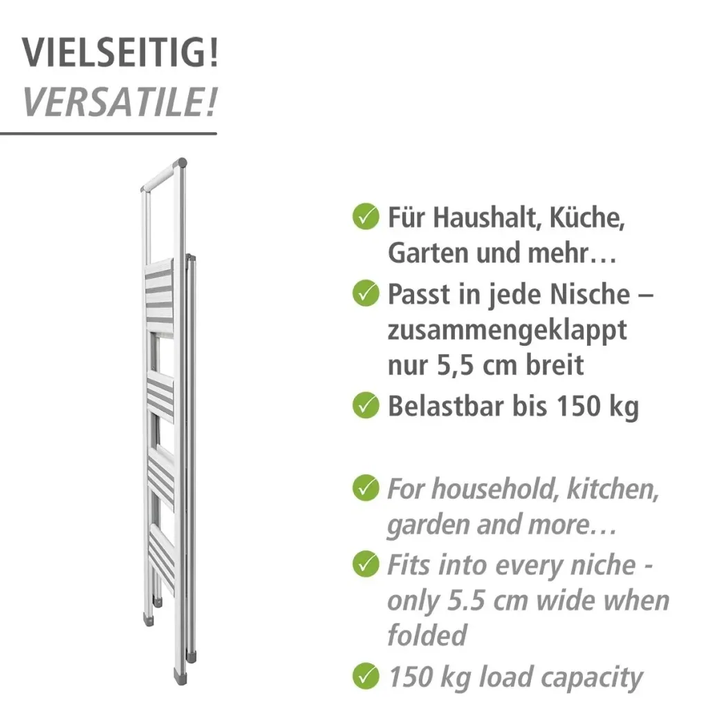 Alu-Design Klapptrittleiter 1-stufig Weiß, rutschfeste Haushaltsleiter, Sicherheits-Stehleiter