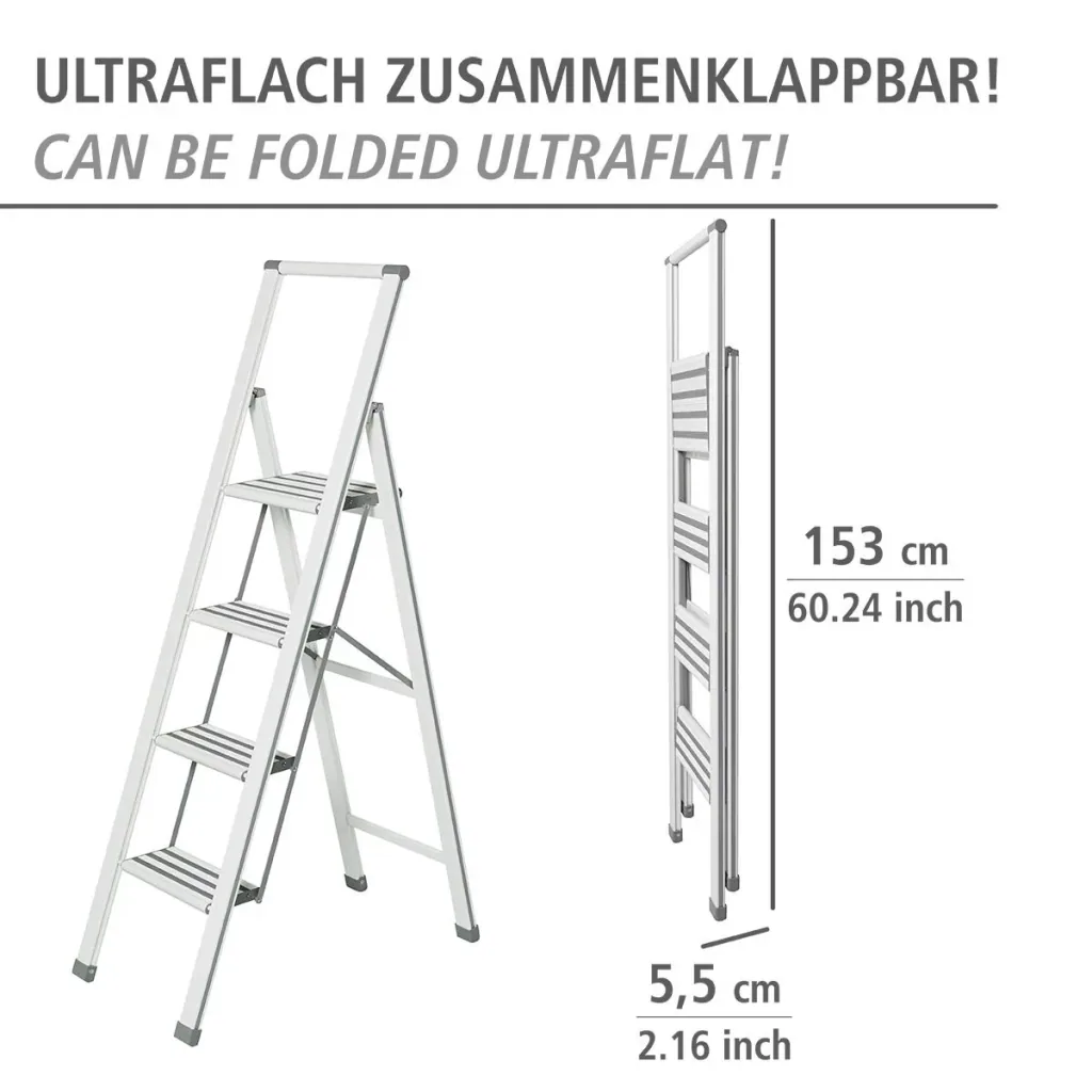 Alu-Design Klapptrittleiter 1-stufig Weiß, rutschfeste Haushaltsleiter, Sicherheits-Stehleiter
