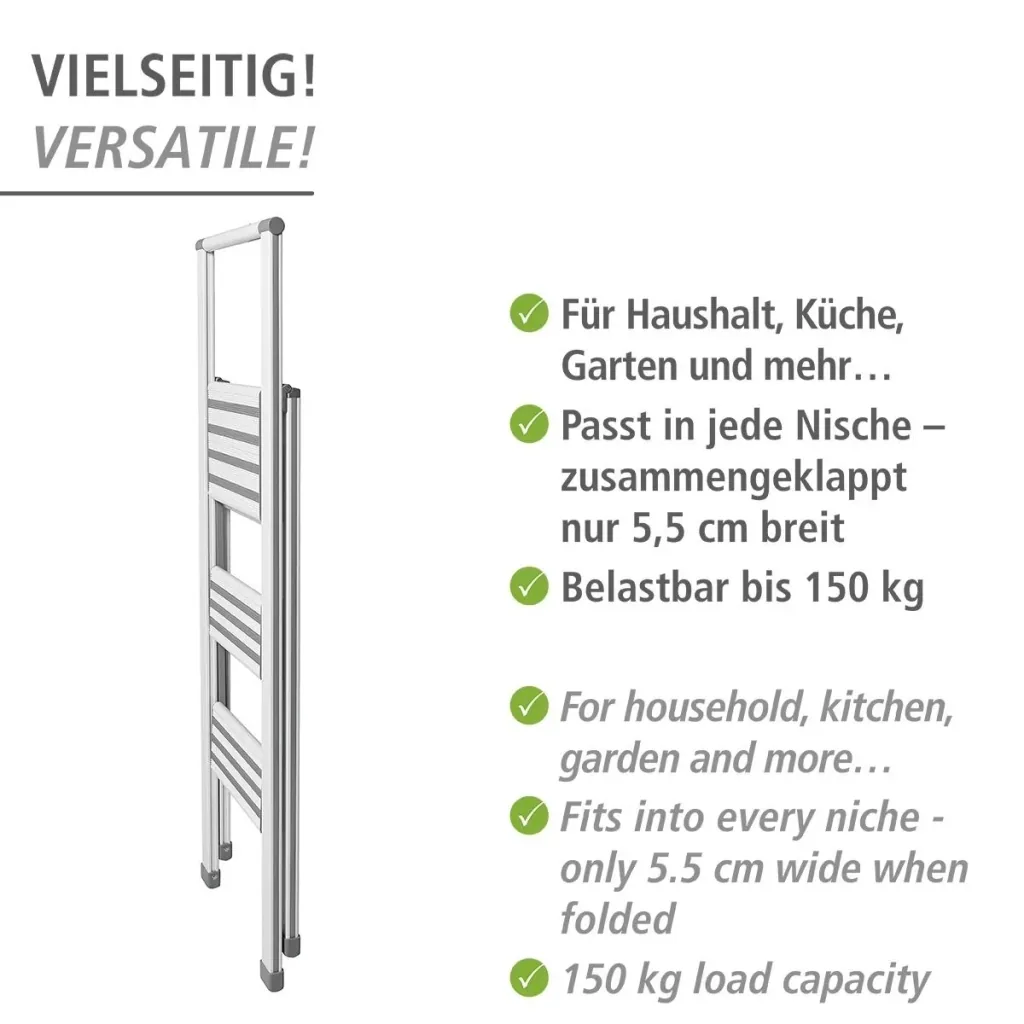 Alu-Design Klapptrittleiter 1-stufig Weiß, rutschfeste Haushaltsleiter, Sicherheits-Stehleiter
