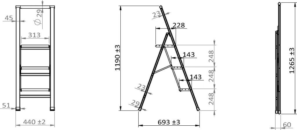 Alu-Design Klapptrittleiter 1-stufig Weiß, rutschfeste Haushaltsleiter, Sicherheits-Stehleiter