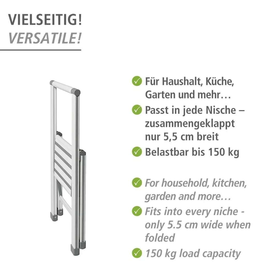 Alu-Design Klapptrittleiter 1-stufig Weiß, rutschfeste Haushaltsleiter, Sicherheits-Stehleiter