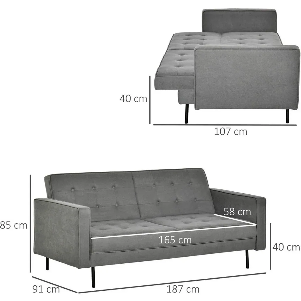 Schlafsofa 3-Sitzer Schlafcouch Stoffsofa Sofa mit Schlaffunktion Bettsofa mit Bettkasten verstellbarer Winkel Vintage E