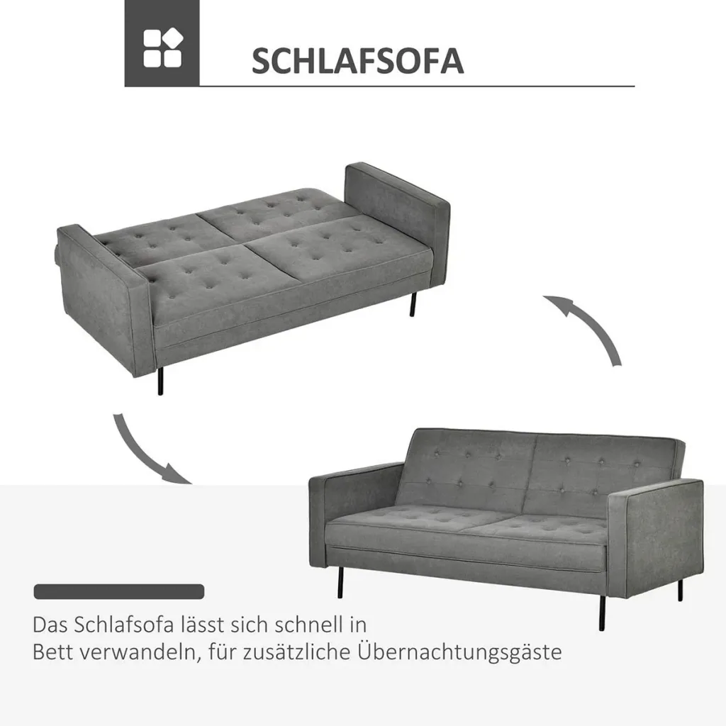 Schlafsofa 3-Sitzer Schlafcouch Stoffsofa Sofa mit Schlaffunktion Bettsofa mit Bettkasten verstellbarer Winkel Vintage E