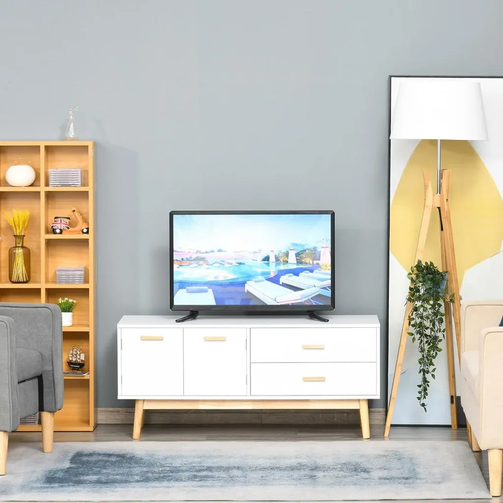 Fernsehtisch Fernsehschrank TV Lowboard Moderne MDF-Platte Gummiholzbeine Stauraum Wohnzimmer Büro für Fernseher bis zu