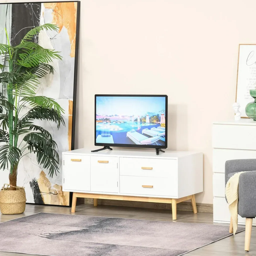 Fernsehtisch Fernsehschrank TV Lowboard Moderne MDF-Platte Gummiholzbeine Stauraum Wohnzimmer Büro für Fernseher bis zu