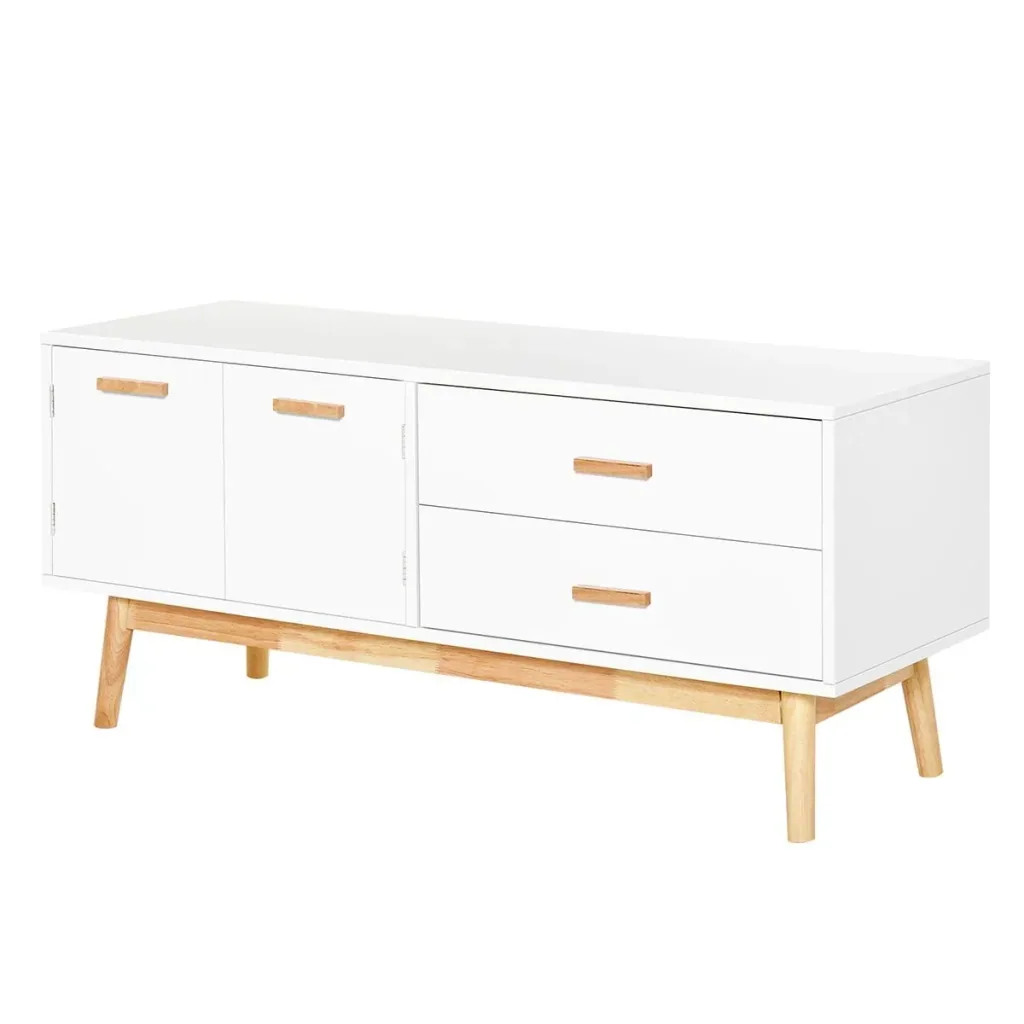 Fernsehtisch Fernsehschrank TV Lowboard Moderne MDF-Platte Gummiholzbeine Stauraum Wohnzimmer Büro für Fernseher bis zu