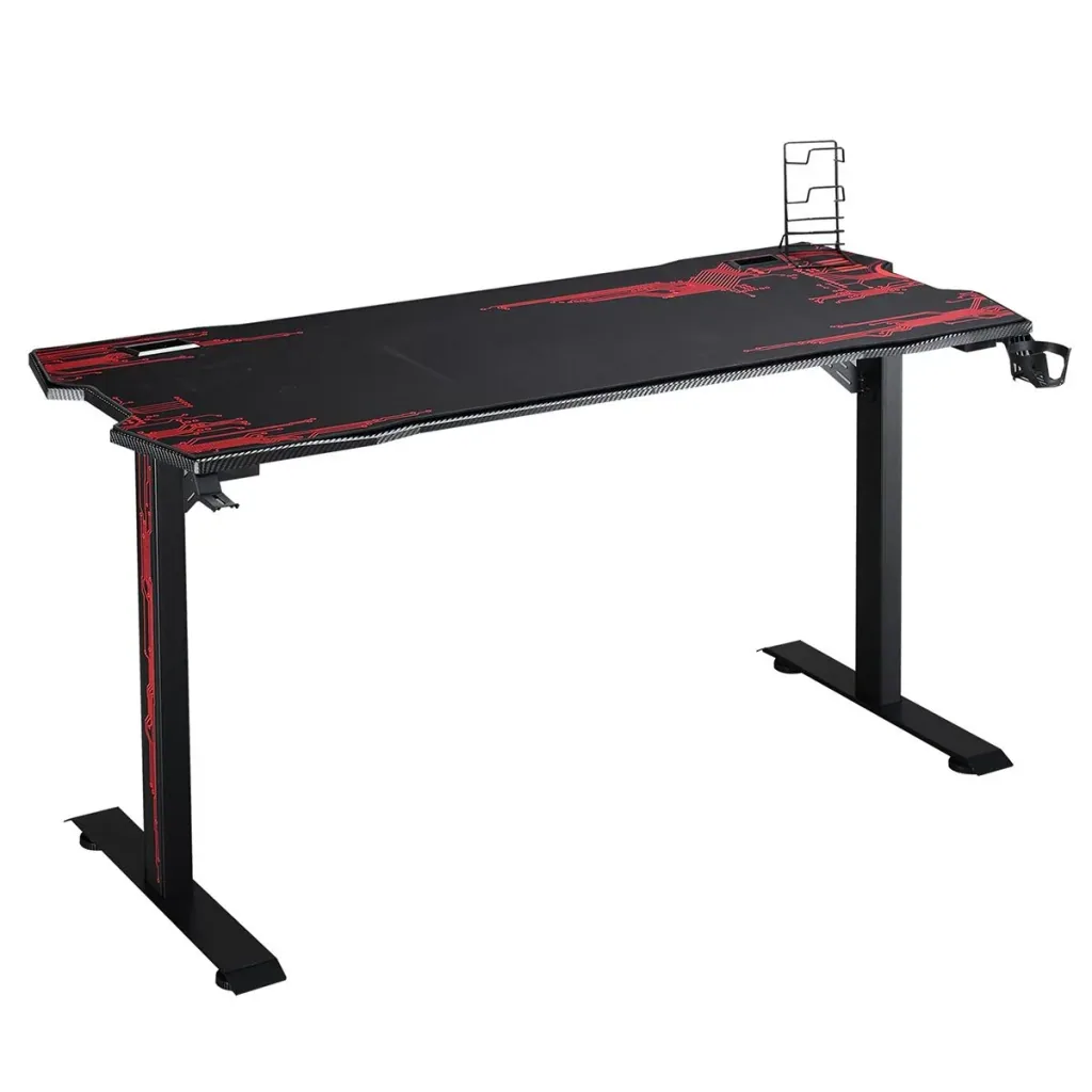 Gaming Tisch Schreibtisch mit Kopfhörerhaken Getränkehalterung Computertisch MDF Metall Schwarz+Rot 140 x 70 x 77 cm