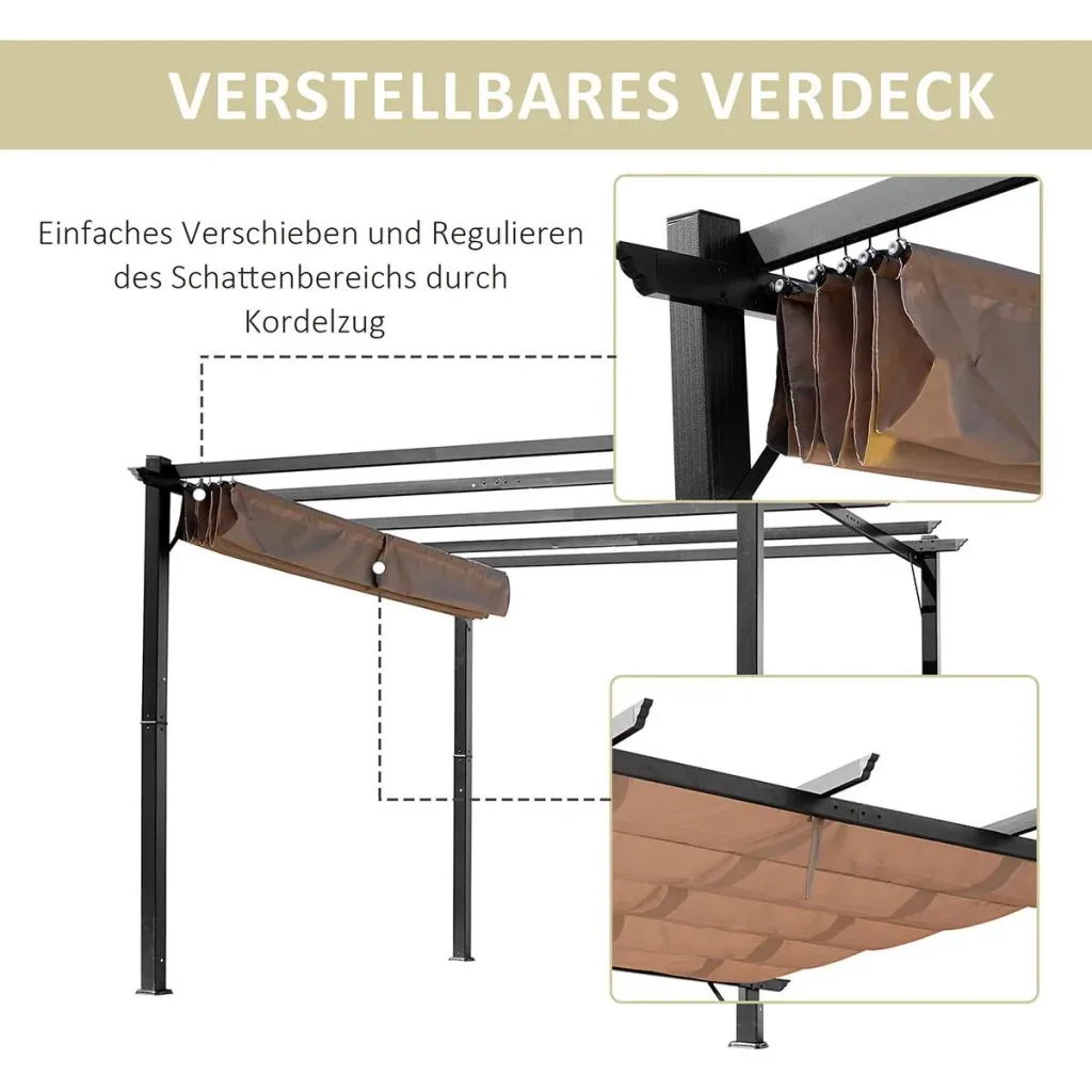 Pergola Pavillon mit einstellbarem Stoffdach 3 x 4 m Terrassen-Vordach Aluminium Sonnenschutz Überdachung Terrasse Garte