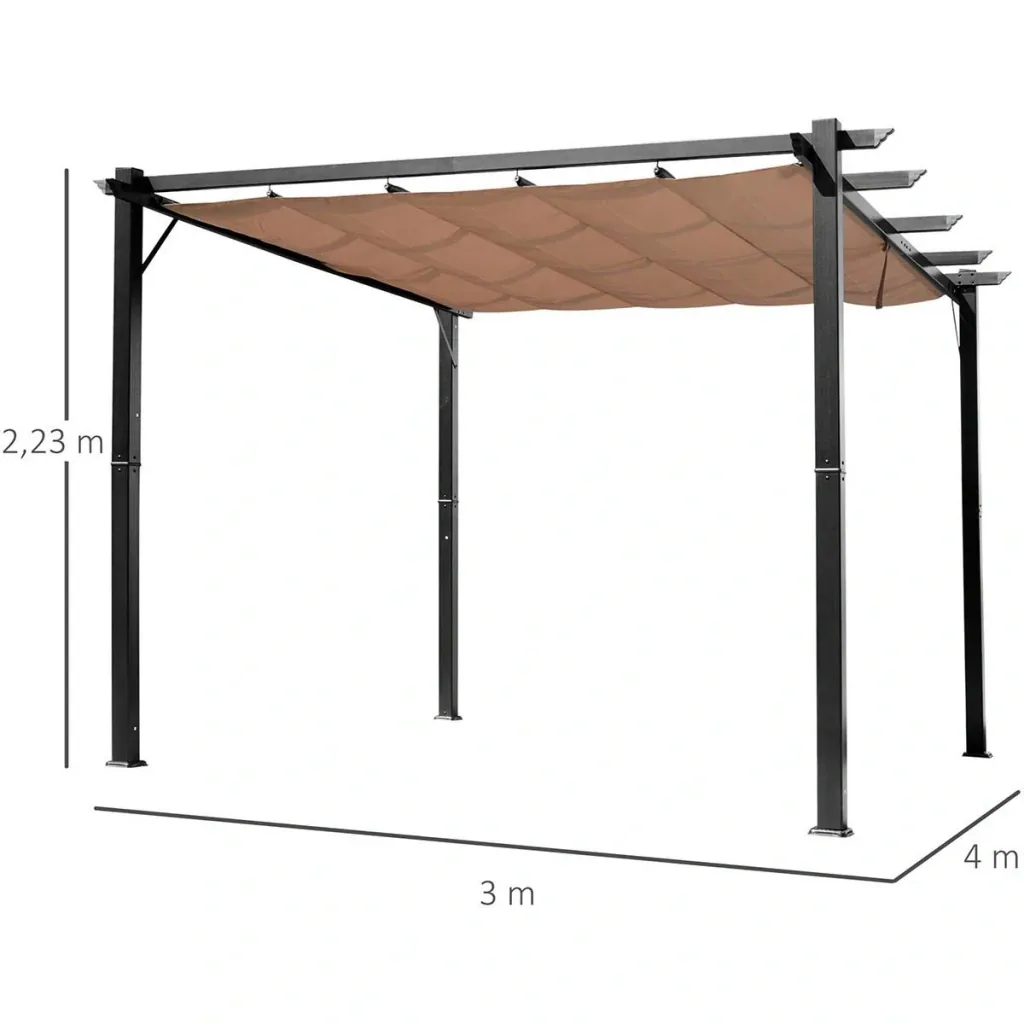 Pergola Pavillon mit einstellbarem Stoffdach 3 x 4 m Terrassen-Vordach Aluminium Sonnenschutz Überdachung Terrasse Garte