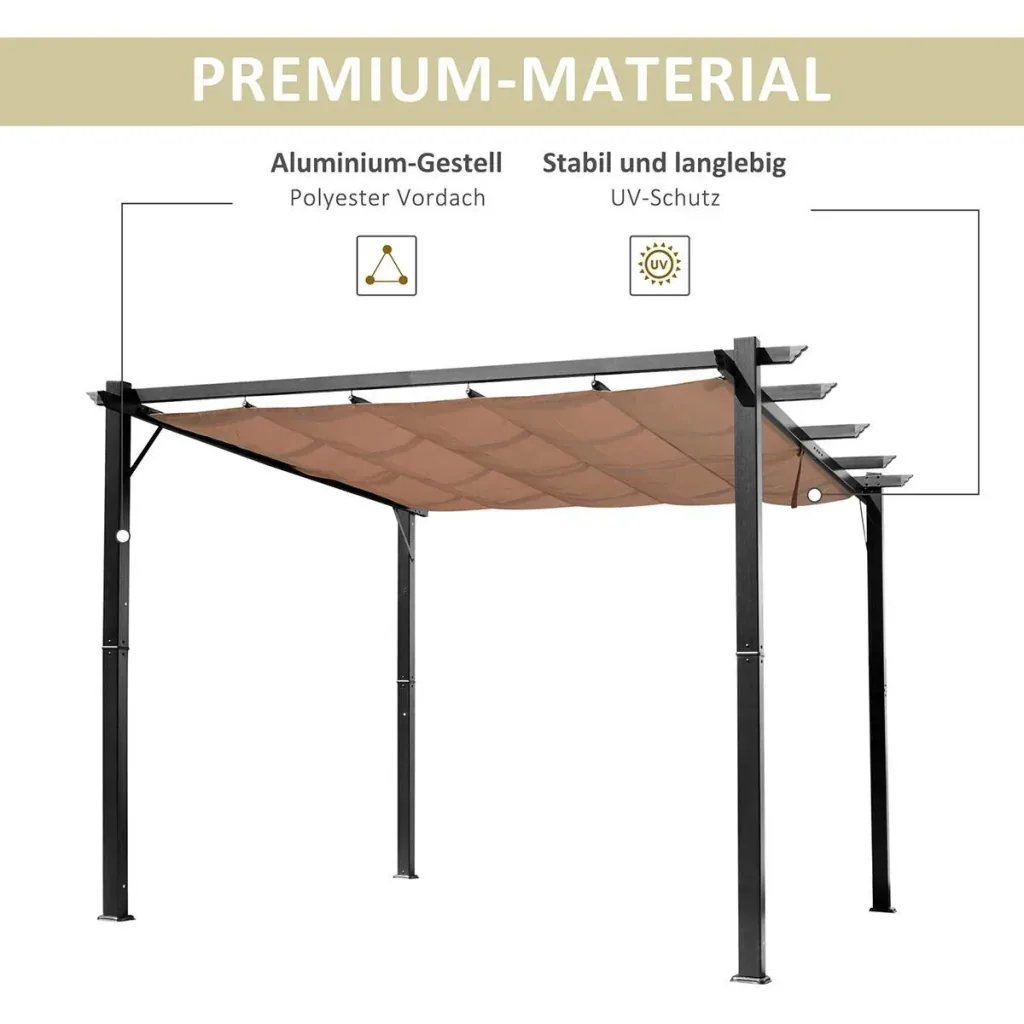 Pergola Pavillon mit einstellbarem Stoffdach 3 x 4 m Terrassen-Vordach Aluminium Sonnenschutz Überdachung Terrasse Garte