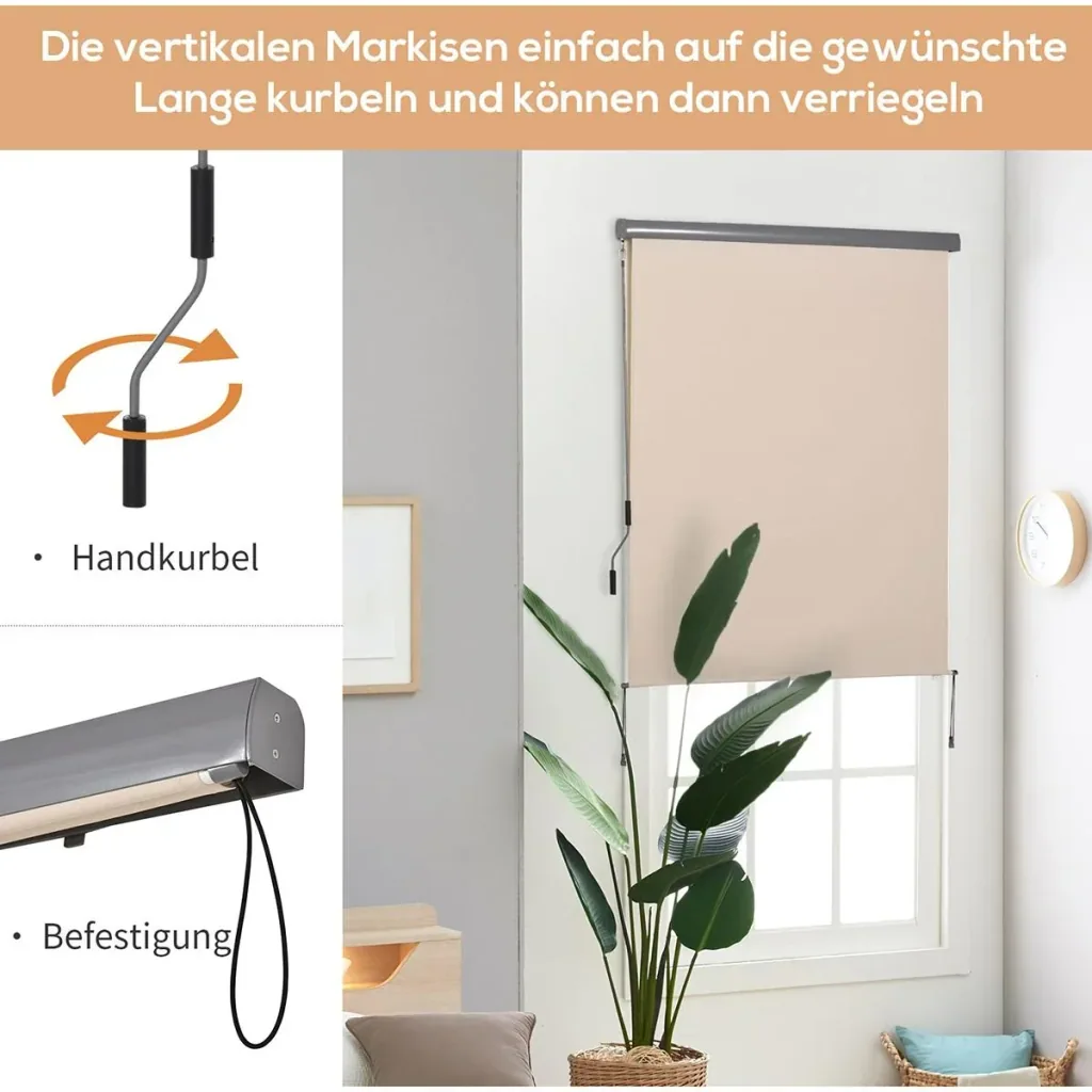 Senkrechtmarkise mit Handkurbel grau