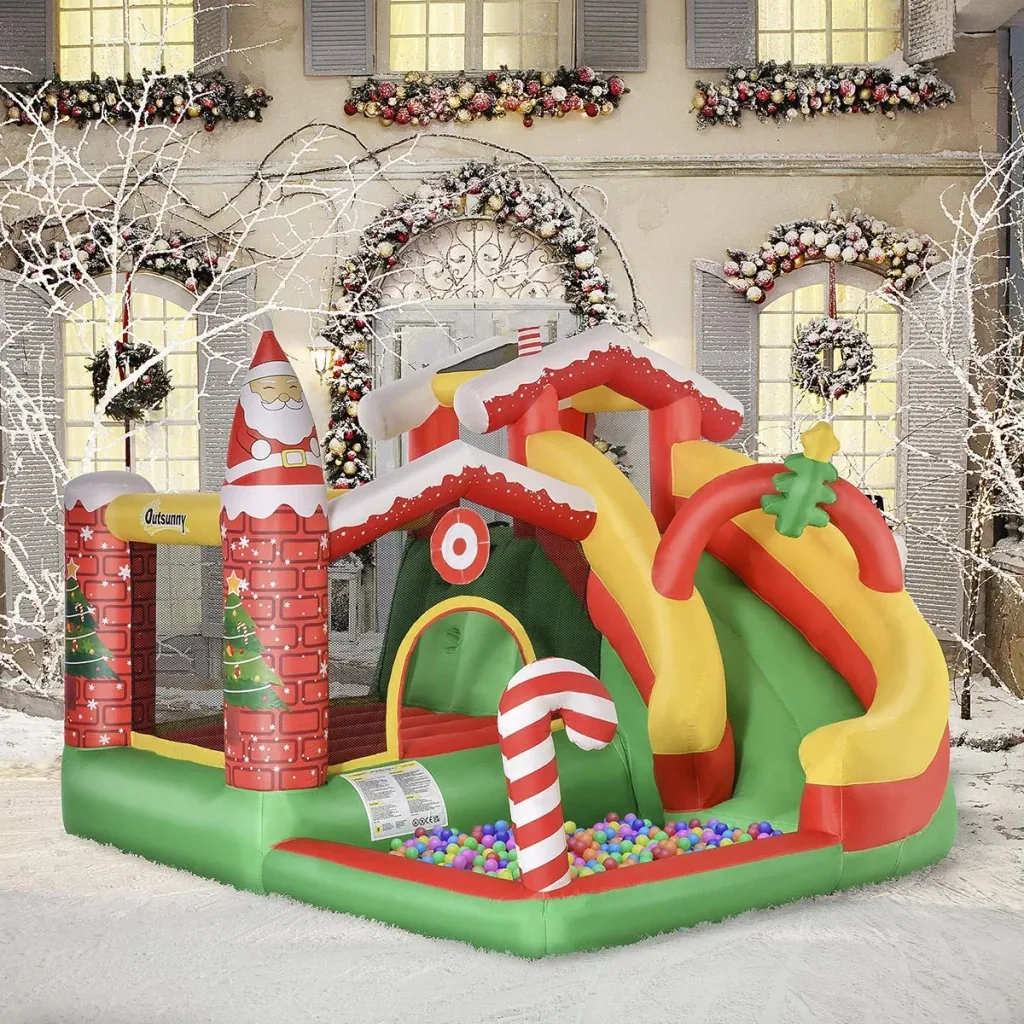 Weihnachten Aufblasbare Hüpfburg für 3 Kinder Springburg mit Gebläse für 3-8 Jahre Rot+Grün+Weiß 290 x 280 x 220 cm