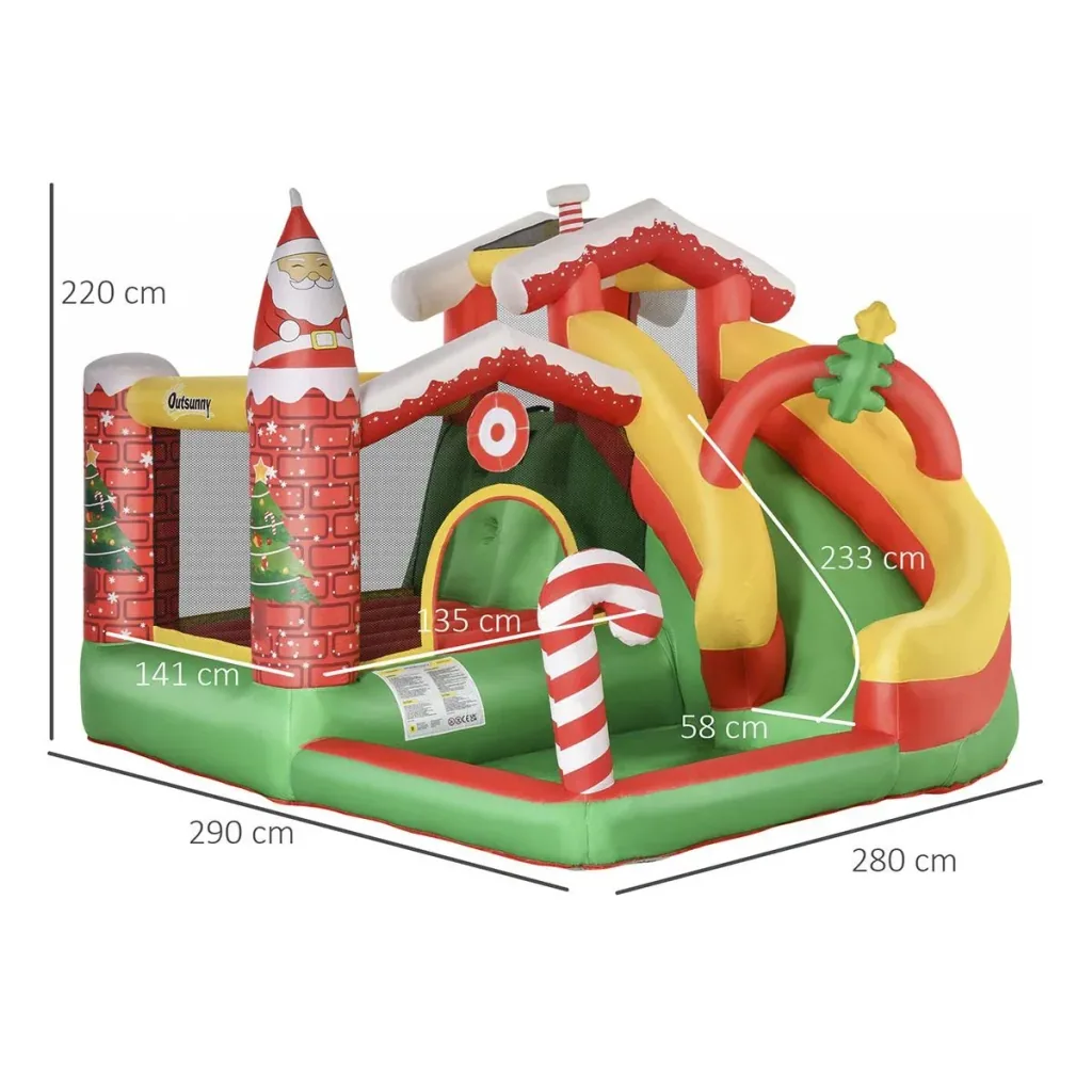 Weihnachten Aufblasbare Hüpfburg für 3 Kinder Springburg mit Gebläse für 3-8 Jahre Rot+Grün+Weiß 290 x 280 x 220 cm