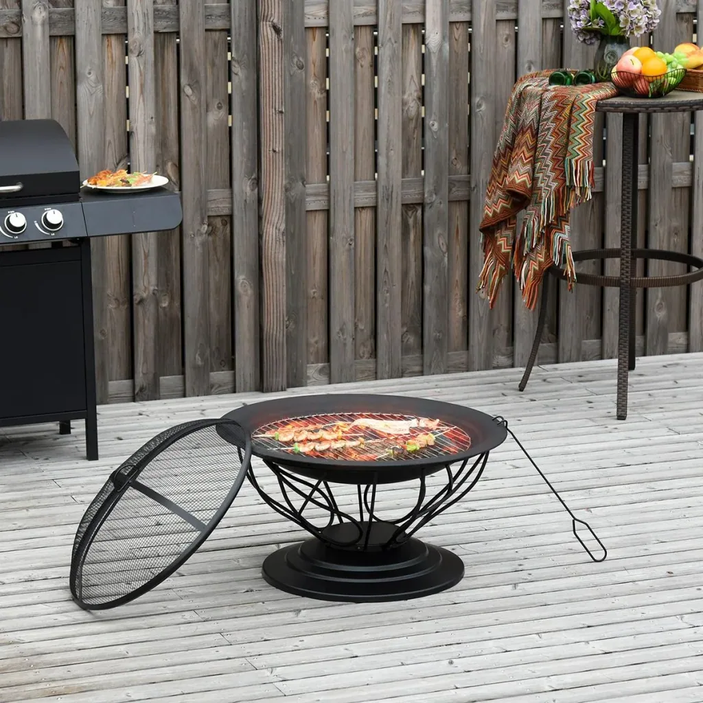 2-in-1 Feuerschale mit Grillrost schwarz