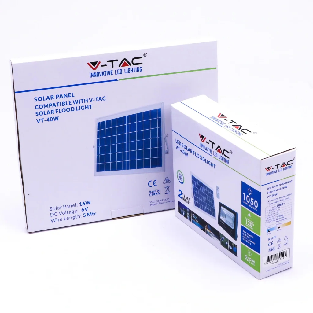 VT-40W Solarscheinwerfer mit separatem Solarpanel - 16W - 1050 Lumen - 4000K - Solarenergie