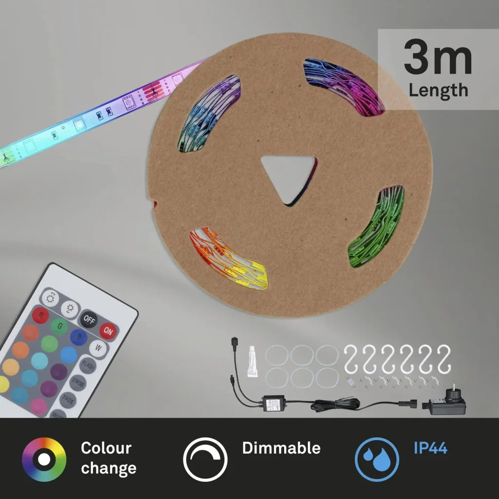RGB-LED Flexband für den Außenbereich,IP44, 3 m, 90 RGB-LEDs, Fernbedienung