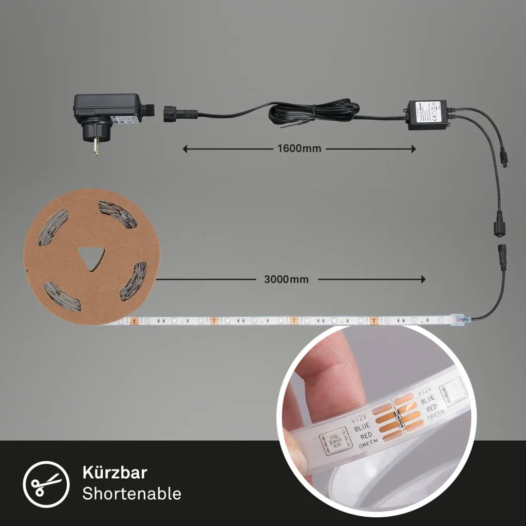 RGB-LED Flexband für den Außenbereich,IP44, 3 m, 90 RGB-LEDs, Fernbedienung