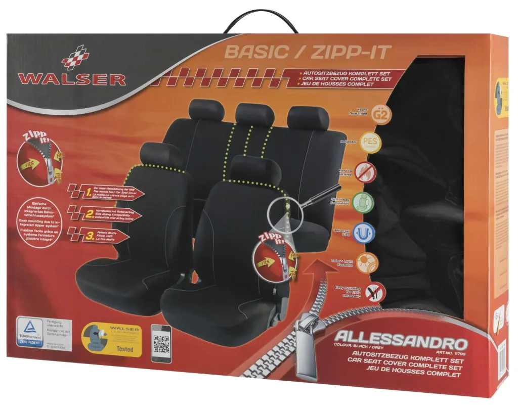 Auto Sitzbezüge ZIPP-IT Basic Allessandro grau mit Reissverschluss System