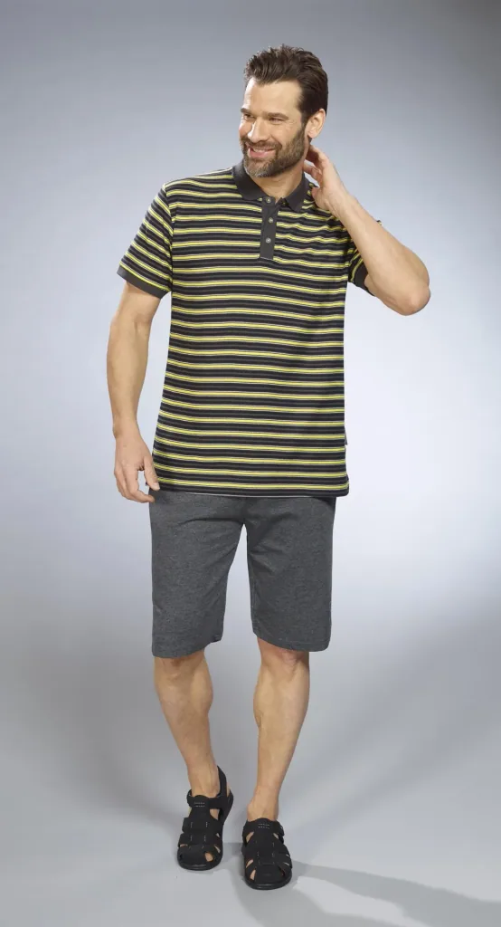 Poloshirt gestreift, Farbe anthrazit/gelb, Gr.M