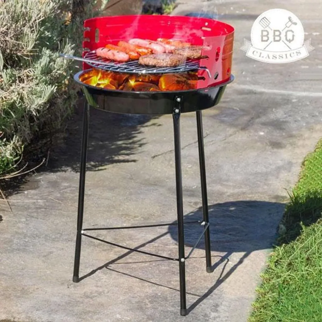 Vargan Holzkohlegrill Ø33 cm - Halb offen - Schwarz/Rot