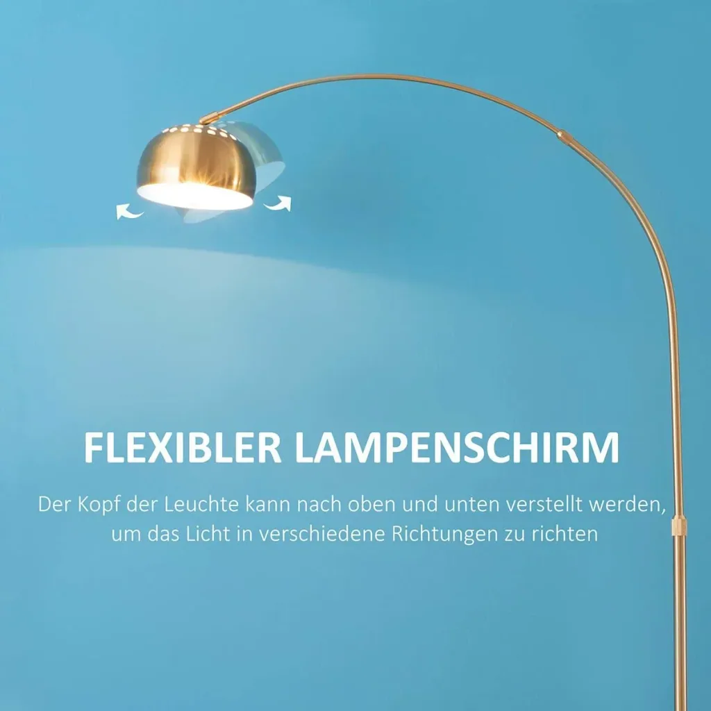 Bogenlampe Stehlampe Wohnzimmer mit vergoldeter Lampenschirm Stehleuchte 40W Bogenleuchte mit E27 Fassung Schirm für Sch