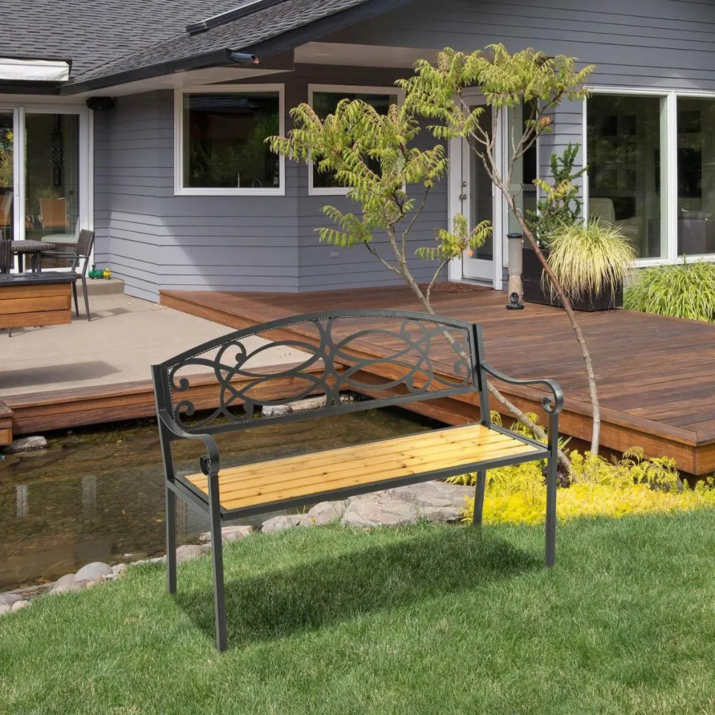 Gartenbank 2-Sitzer Vintage - Stahl/Holz - 127 x 52 x 88 cm