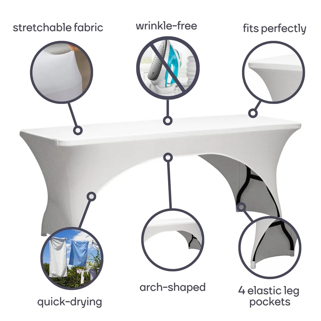 Stretch Tischdecke, weiß, Polyester, rechteckiger Tisch, Beintaschen