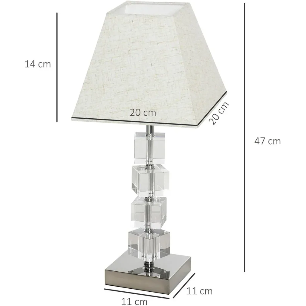 Tischlampe mit Kristallsockel cremeweiß