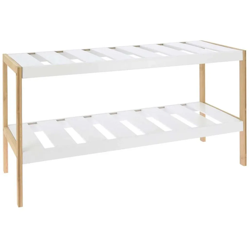 Schuhregal - Schuhschrank - 2 Fachböden - Weiß/Braun - Länge 70 cm x Breite 26 cm x Höhe 36 cm