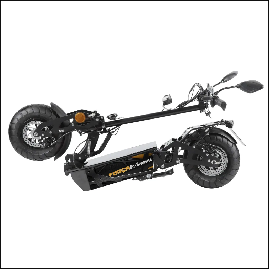 Elektro-Faltroller Speedster Safety Plus 45 km/h 1000 Watt, inkl. Blinkanlage, Gepäckcase und Lithium-Ionen Akku, Schwarz.