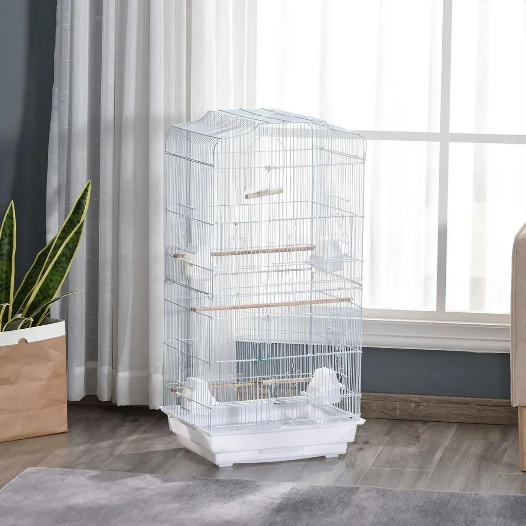 Vogelkäfig Vogelhaus Vogelvoliere für Papagei Wellensittich Vogelbauer mit ausnehmbarer Bodenschale Weiß 47,5 x 36 x 91