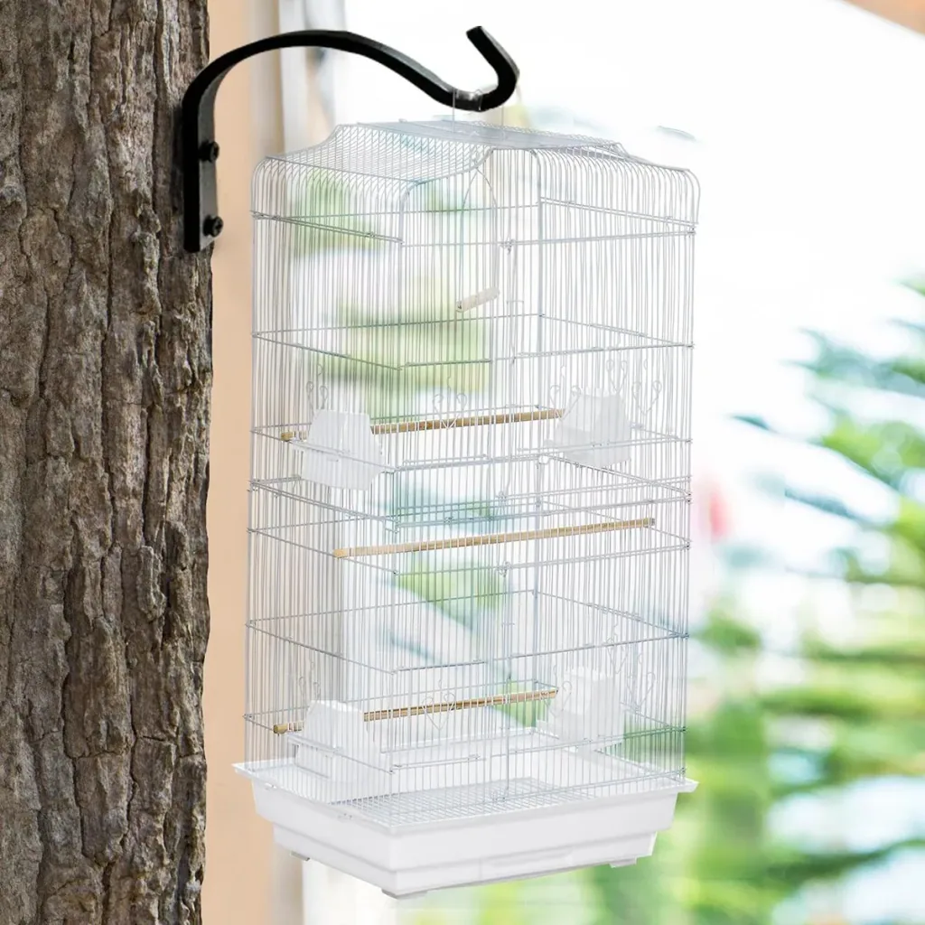 Vogelkäfig Vogelhaus Vogelvoliere für Papagei Wellensittich Vogelbauer mit ausnehmbarer Bodenschale Weiß 47,5 x 36 x 91