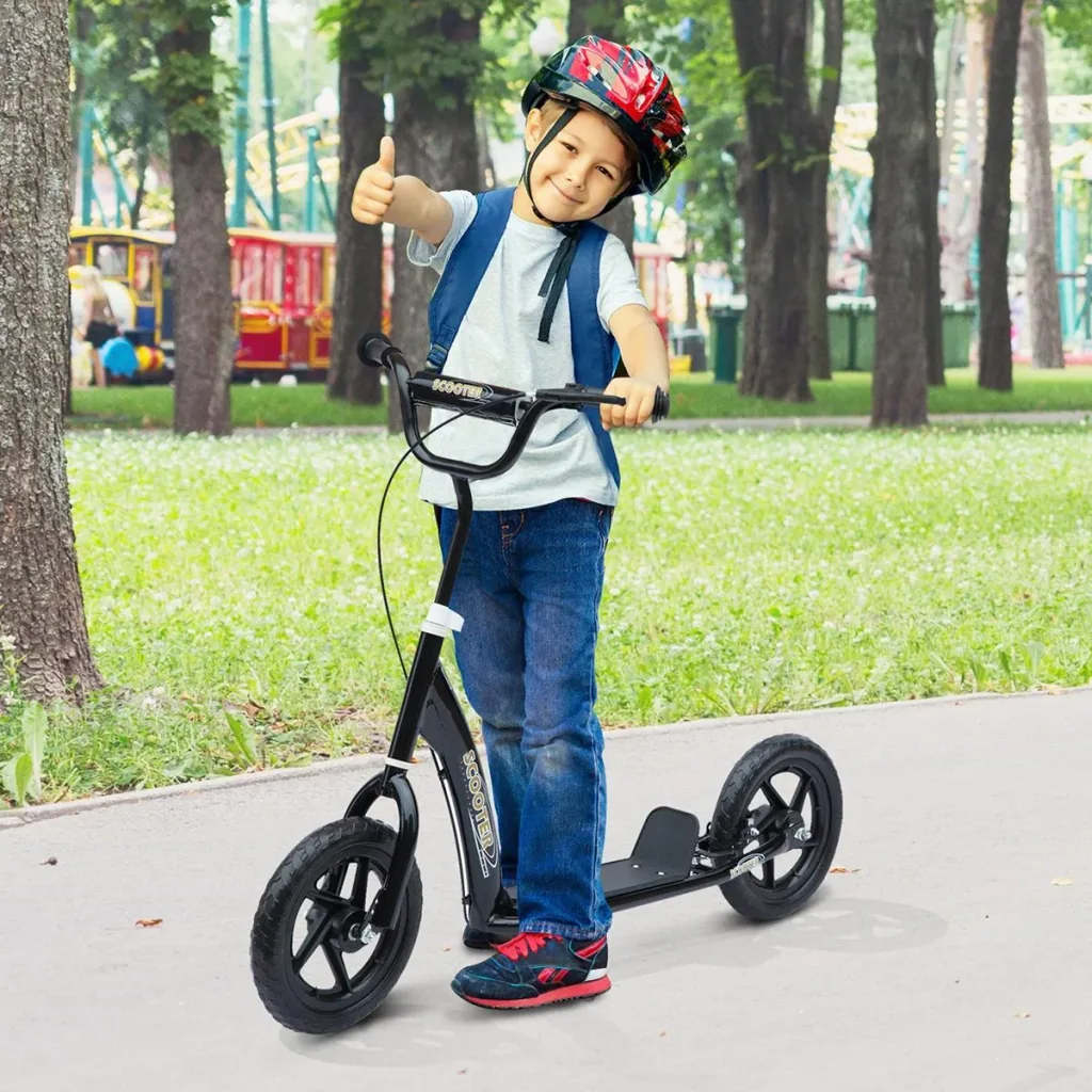 Kinderroller Scooter Tretroller Cityroller Kinder Roller Kickboard 12 Zoll Schwarz 120 x 52 x 80-88 cm
