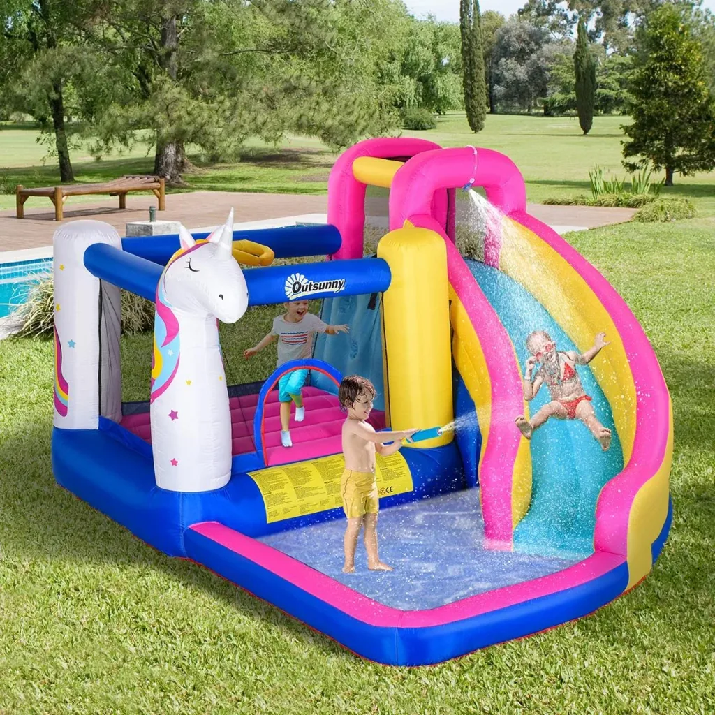 Kinderhüpfburg mit Rutsche und Pool bunt