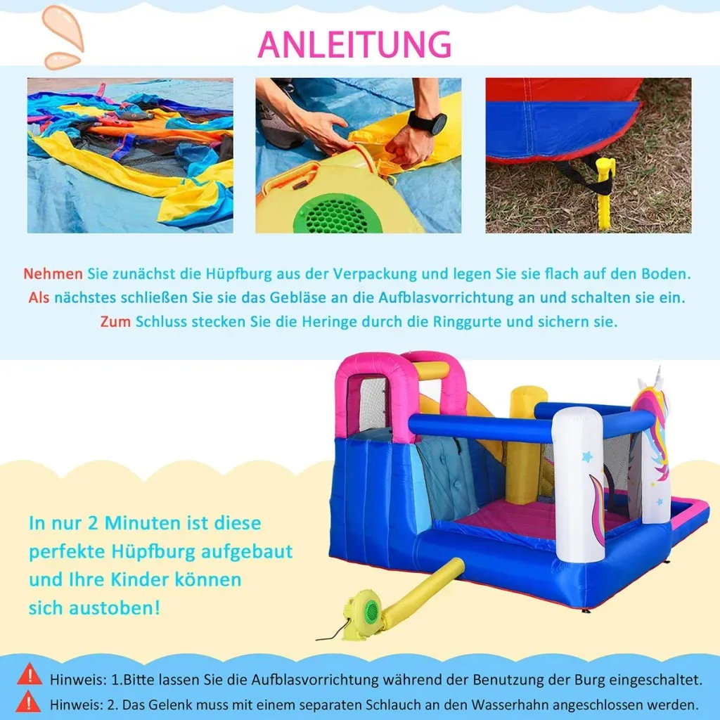 Kinderhüpfburg mit Rutsche und Pool bunt
