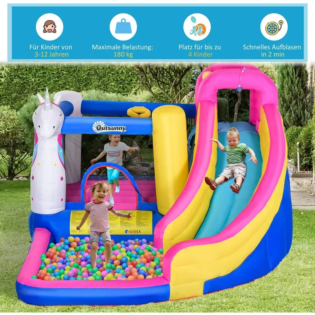 Kinderhüpfburg mit Rutsche und Pool bunt