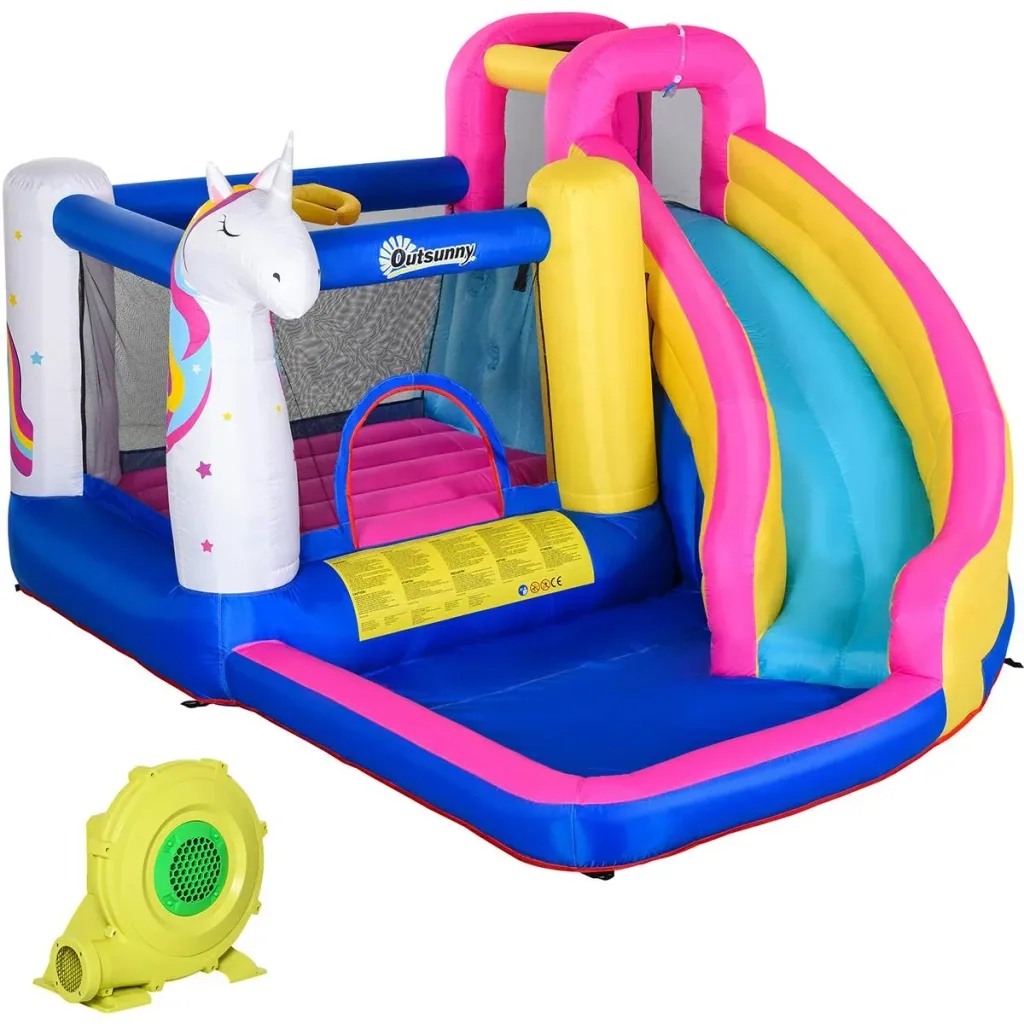 Kinderhüpfburg mit Rutsche und Pool bunt