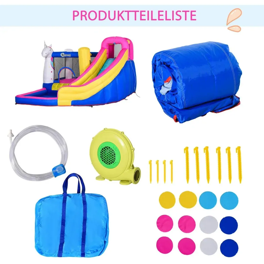 Kinderhüpfburg mit Rutsche und Pool bunt