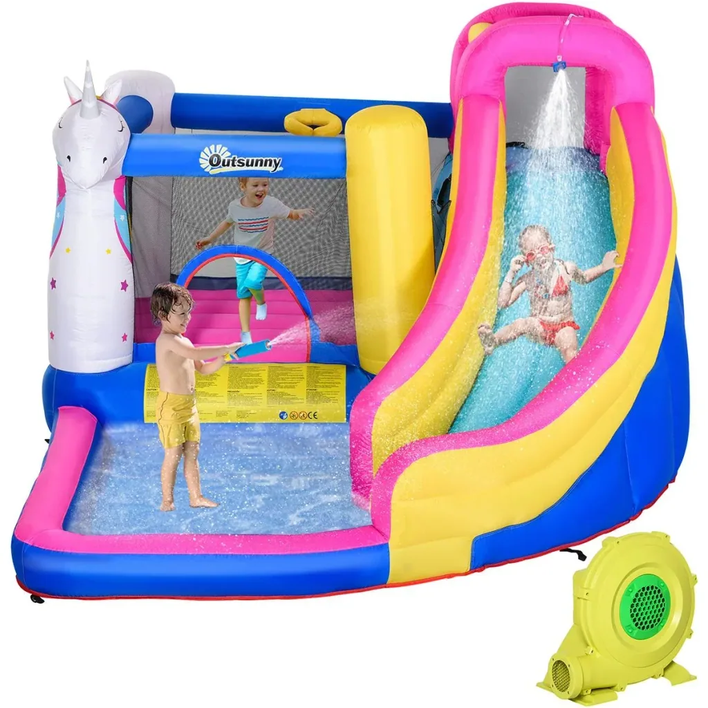 Kinderhüpfburg mit Rutsche und Pool bunt