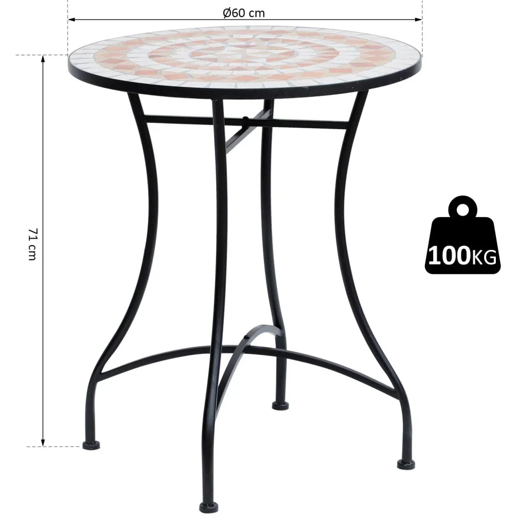 Gartentisch Balkontisch Mosaiktisch Seviertisch rund Stahl + Keramik Ø60 x H71 cm