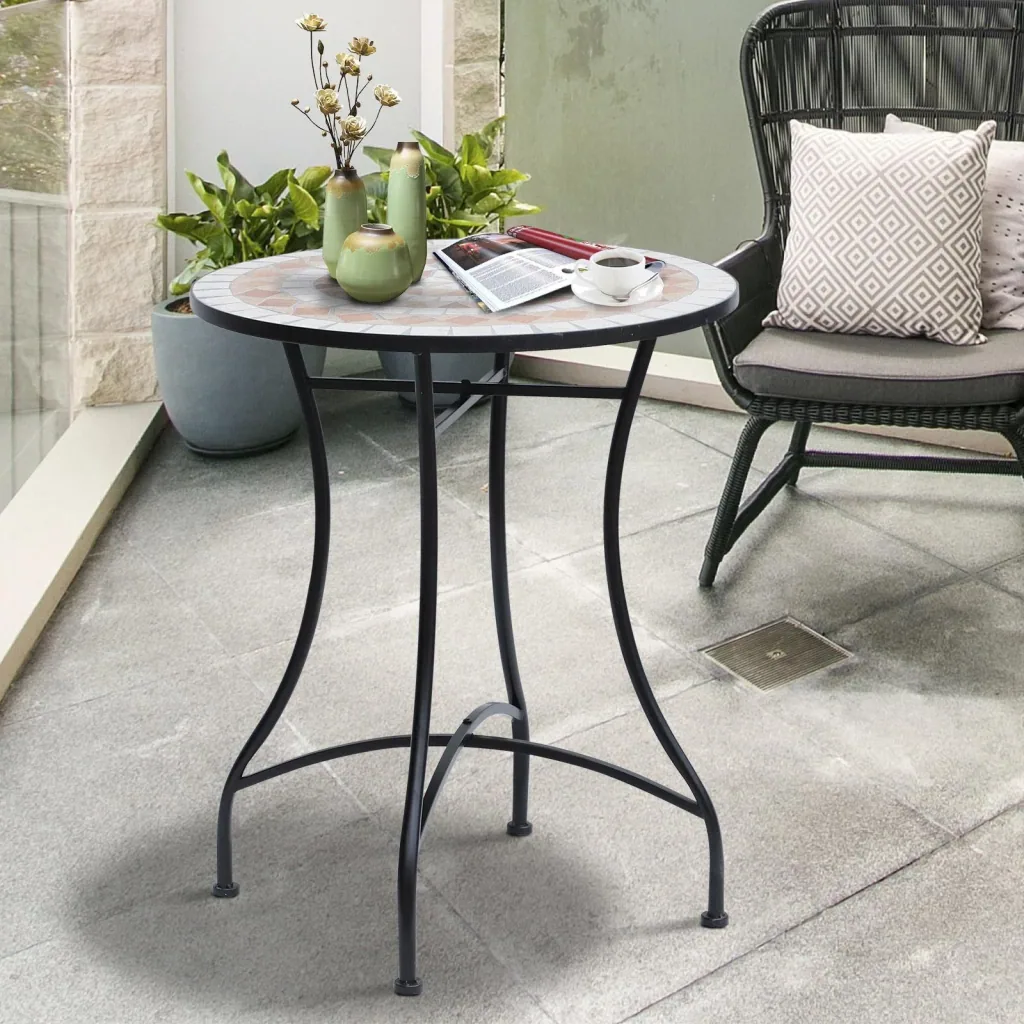 Gartentisch Balkontisch Mosaiktisch Seviertisch rund Stahl + Keramik Ø60 x H71 cm