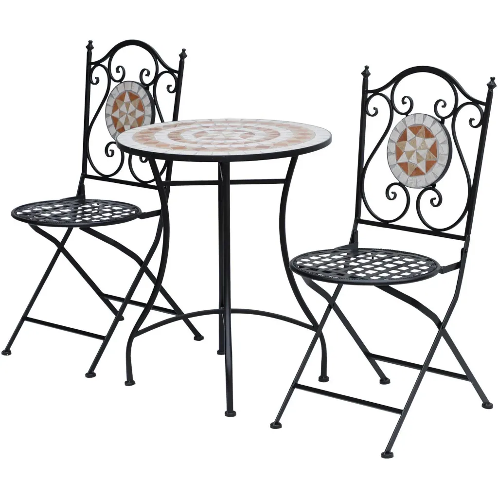Gartentisch Balkontisch Mosaiktisch Seviertisch rund Stahl + Keramik Ø60 x H71 cm