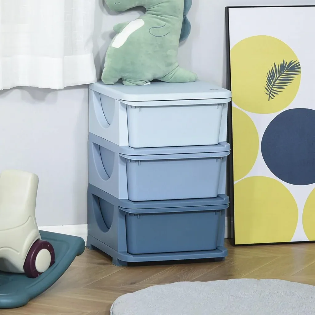 Schubladenschrank für Kinder mit Stauraum Aufbewahrungsboxen Spielzeug-Organizer Spielzeugkiste drei Ebene für Kinderzim