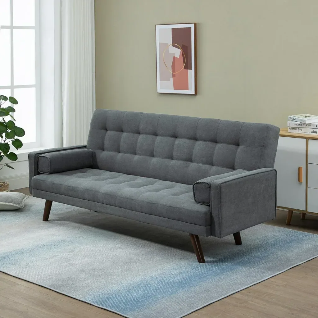 Dreisitziges Sofa mit Schlaffunktion, grau, 208 x 81 x 92 cm
