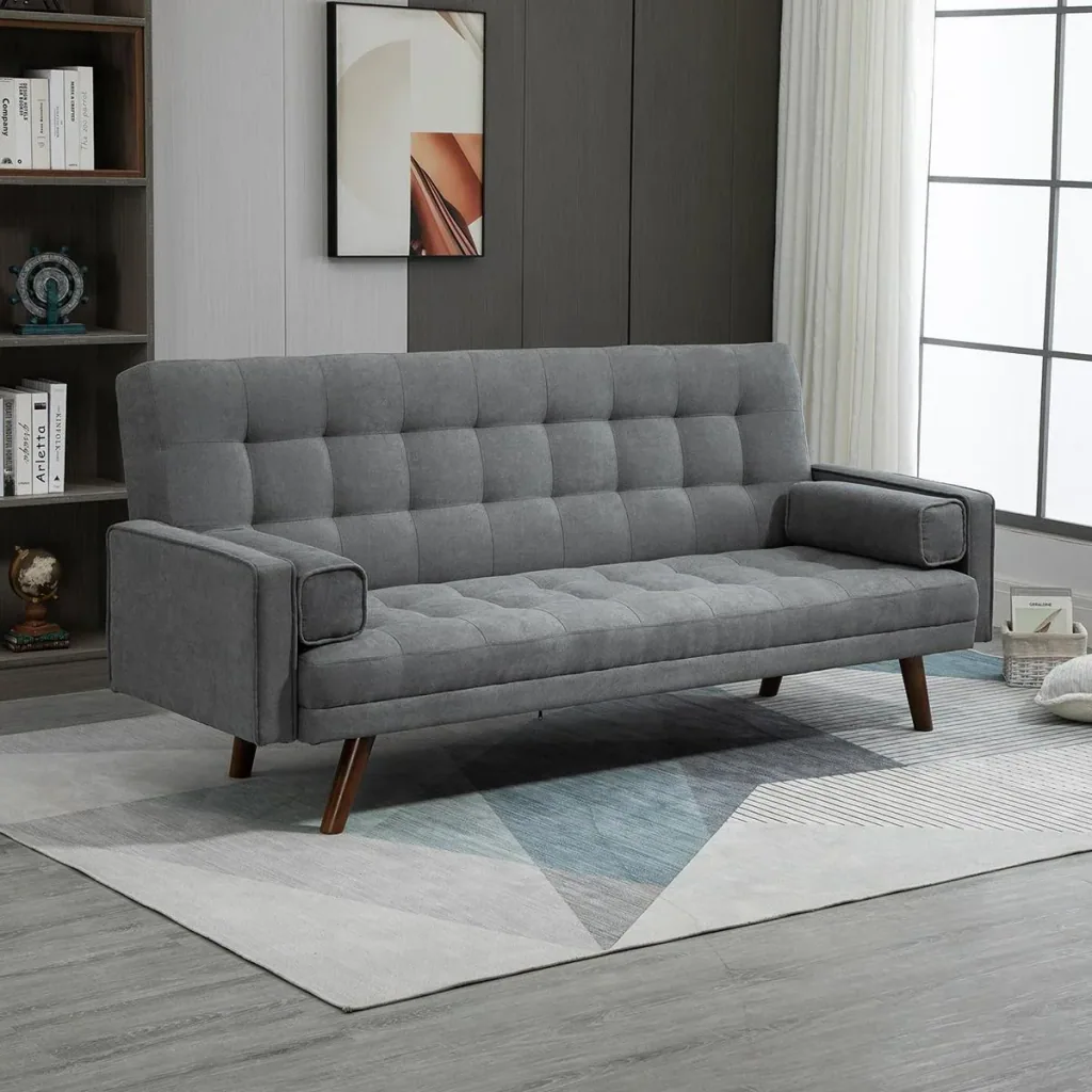 Dreisitziges Sofa mit Schlaffunktion, grau, 208 x 81 x 92 cm