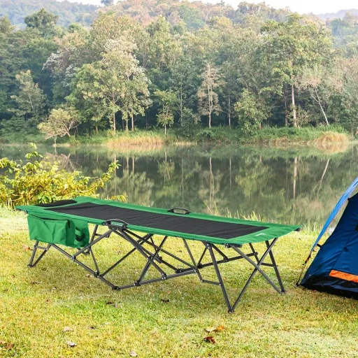 Campingbett mit seitlicher Tasche grün, schwarz